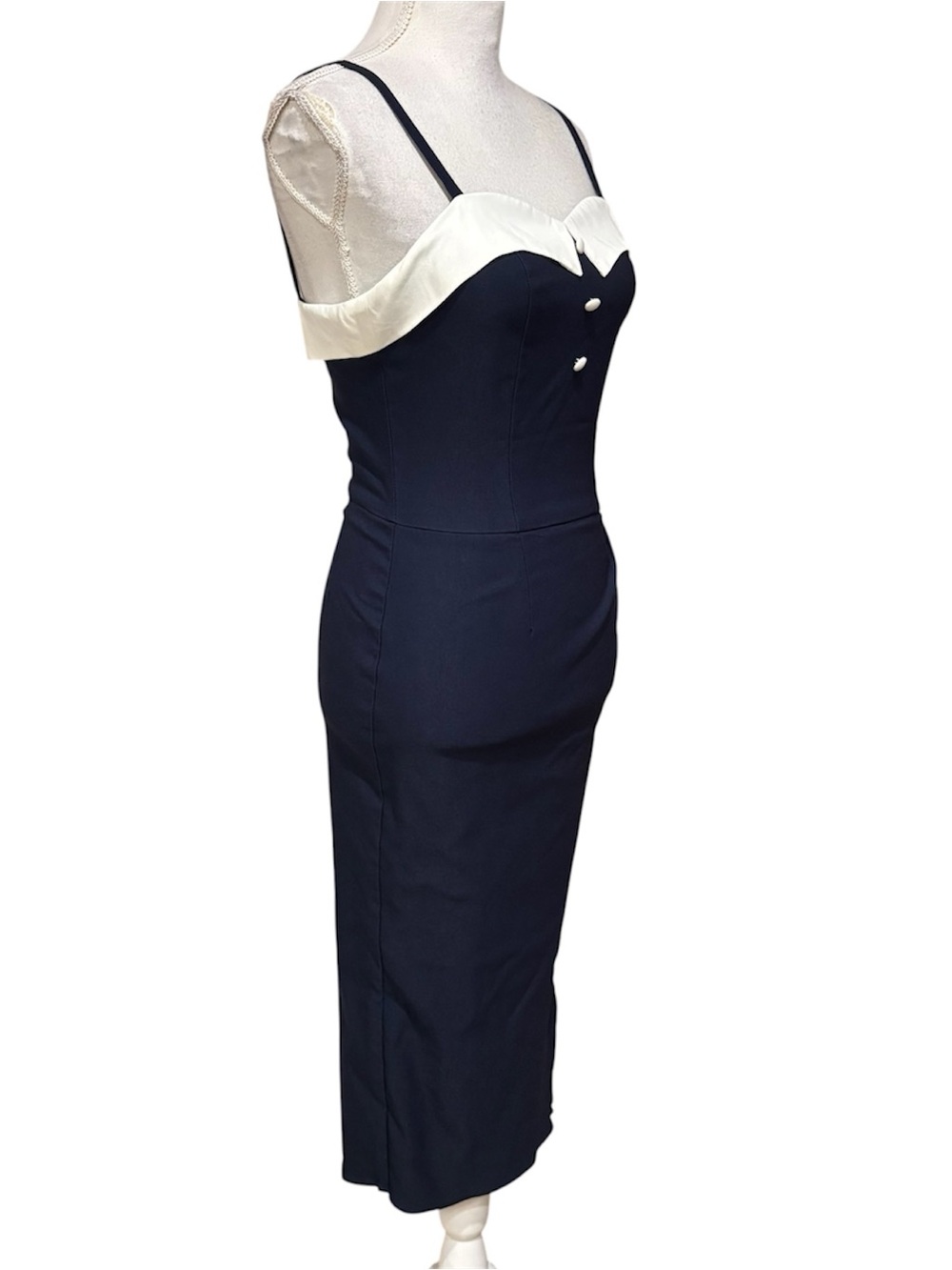 Stop Staring Sailor Navy White Dress Size M Pin Up Rockabilly Bodycon Retro - Picture 2 of 6